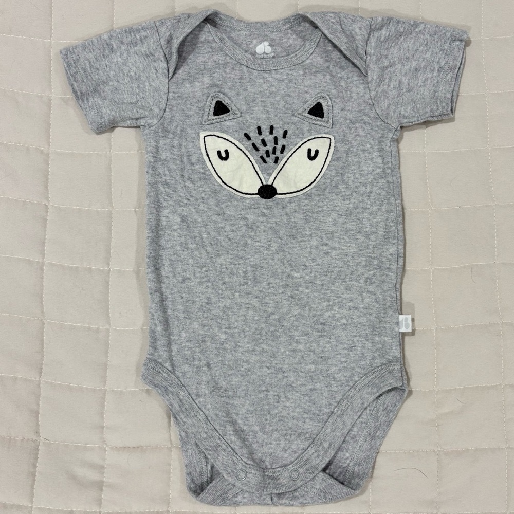 Just Born Organic Cotton Gray Fox Print Onesie 12M